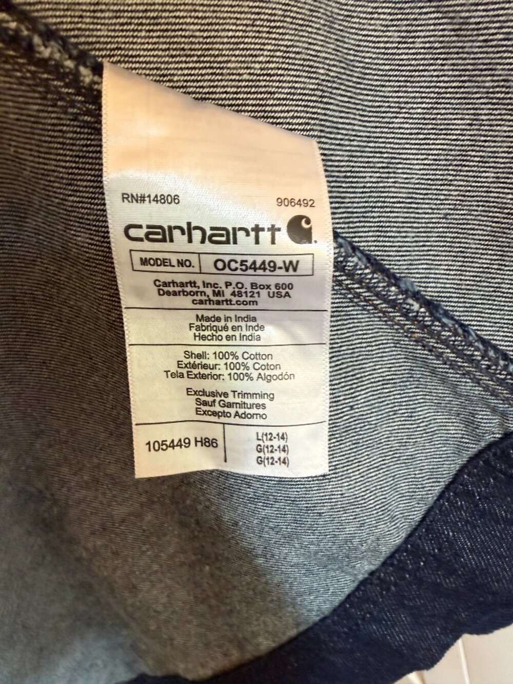 Carhartt Women’s Relaxed Fit Denim Chore Coat - Dark Wash - Size Large - NWT - Picture 4 of 4